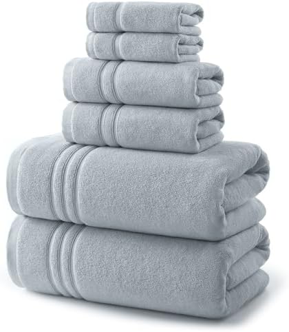 REDKISS Light Grey Towels Set 6 Piece Cotton Towel Sets with 2 Bath