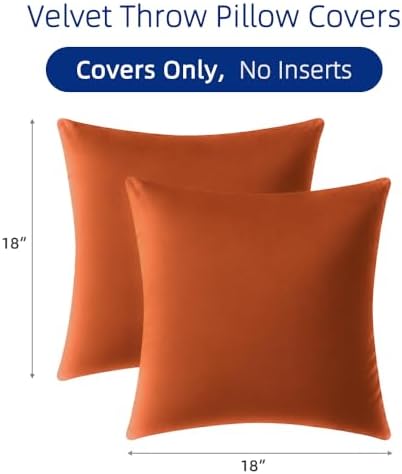 QUORGVES Burnt Orange Velvet Throw Pillow Covers 18x18 Inch Set of 2