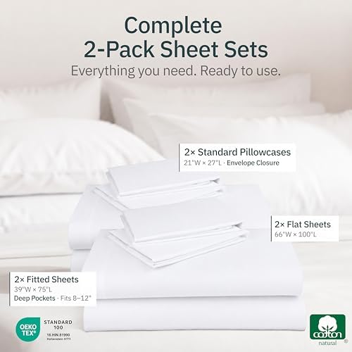 California Design Den Pack of 2 Soft 100% Cotton Twin Sheets Set