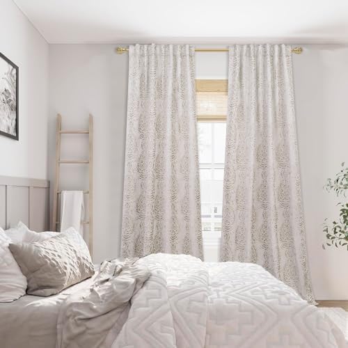 Mrs.Naturall Taupe Geometric Patterned Living Room Curtains, 84 Inch