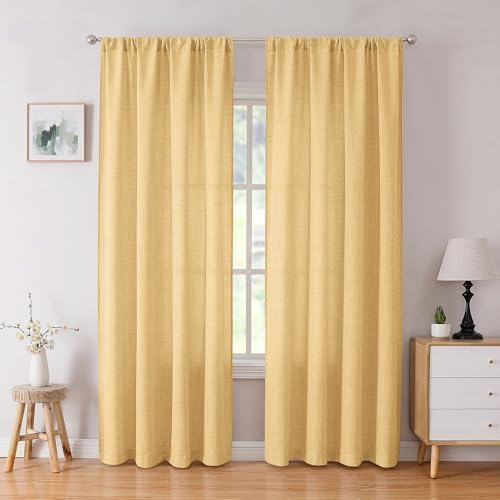 Tollpiz Linen Curtains Bedroom Rod Pocket Semi Sheer Curtain Burlap