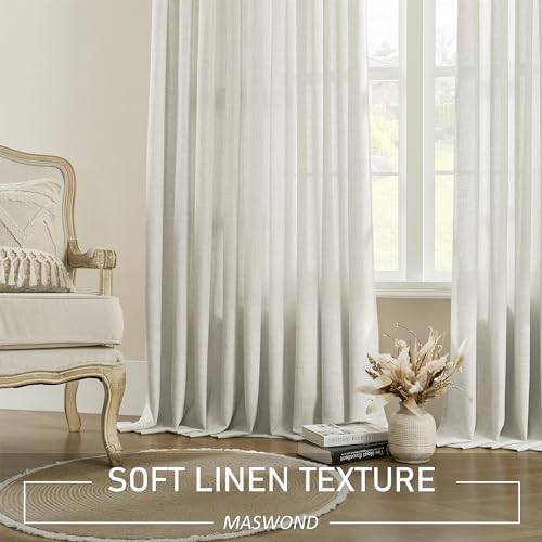 MASWOND Pinch Pleated Semi Sheer Curtain 72W x 108L Inches, Extra Wide