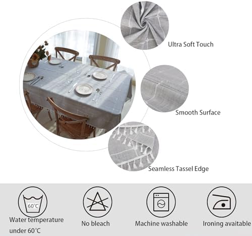 Winknowl Rustic Tablecloth, Cotton Linen Fabric Wrinkle Free Table
