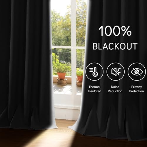 ChrisDowa 100% Blackout Curtain for Bedroom Linen Drapes 63 Inch
