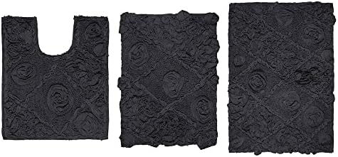 Stunning Hand Tufted Dark Gray Bathroom Rugs Set 3 Piece with Pretty