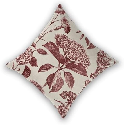 Burgundy Red Floral Pillow Covers 18 x 18 Inch Set of 2 Vintage
