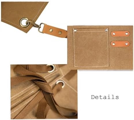 Cotton Canvas Aprons with Adjustable Straps and Pockets, Unisex Aprons