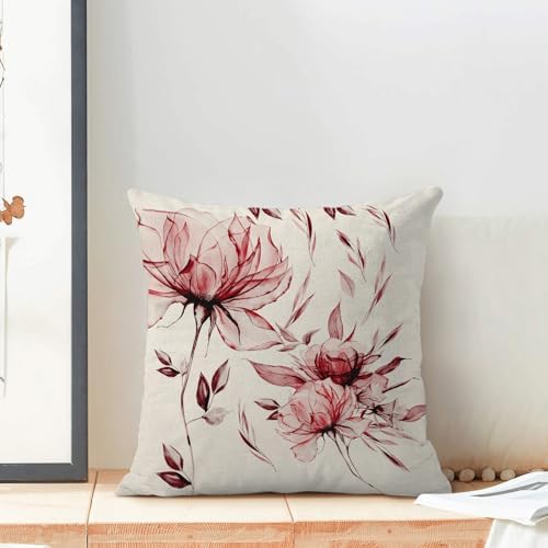 Spring Summer Pillow Covers 18x18 Set of 2 Vintage Burgundy Red Floral