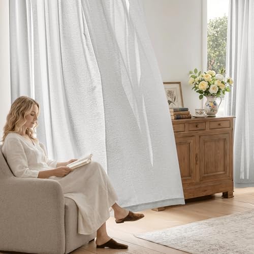 Beauoop Semi Sheer Grey Curtains for Living Room 52x96 2 Panels
