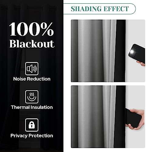 HOMEIDEAS Ombre 100% Blackout Grey Curtains 52W x 96L 2 Panels
