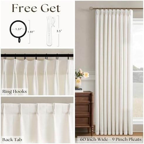 120 Inches Long 60 Inch Width Pleated Curtains Natural Cream 60x120