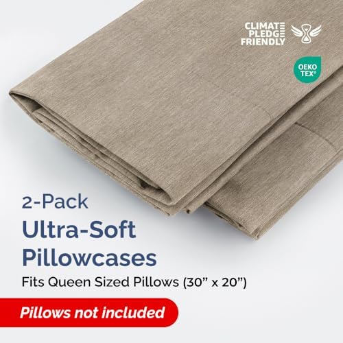Queen Pillow Cases Set of 2 - Soft Pillowcase Covers - Heathered Beige