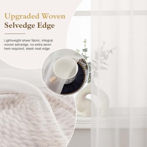 OWENIE Ivory Sheer Curtains 96 Inches Long 2 Panels for Living Room