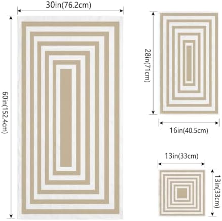 Bath Towels Set of 3 Beige Concentric Squares Bath Towel Hand Towel
