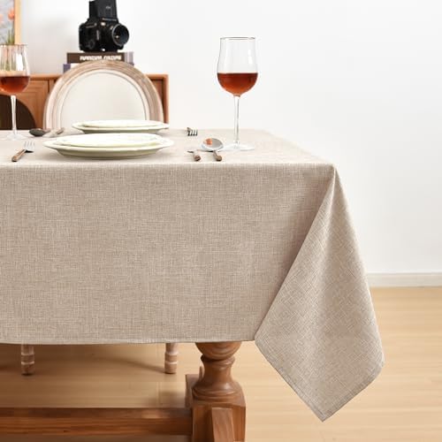 Fitable 2 Pack Beige Faux Linen Tablecloths Rectangle 54x108 Inch