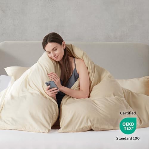 Hearth & Harbor Prewashed Twin Duvet Cover Set, Beige Cream