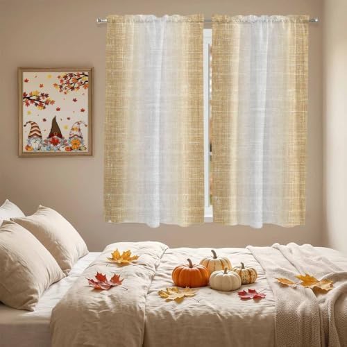 Brown Gray Window Curtains 72 Inch Length, Vintage Ombre Solid Color