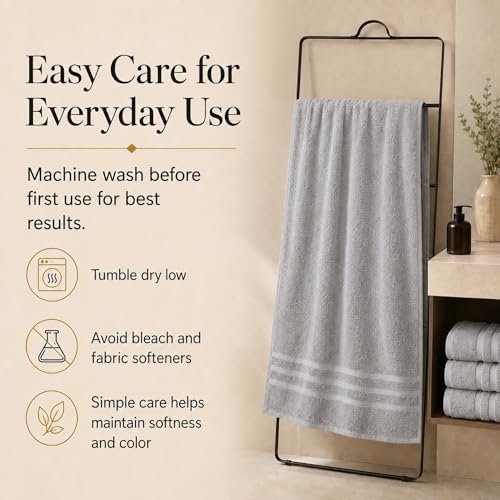 Velqora Large 100% Cotton Bath Towels 4 Pack, 30x60 in, Light Gray