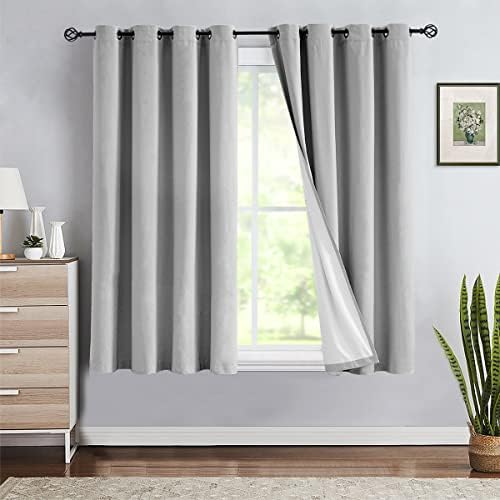 Jubilantex Grey Linen Blackout Curtain 2 Panels 63 Inch Length for
