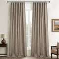 Dark Flax Tan Linen Pleated Curtains 96 Inches Long, Rustic Country