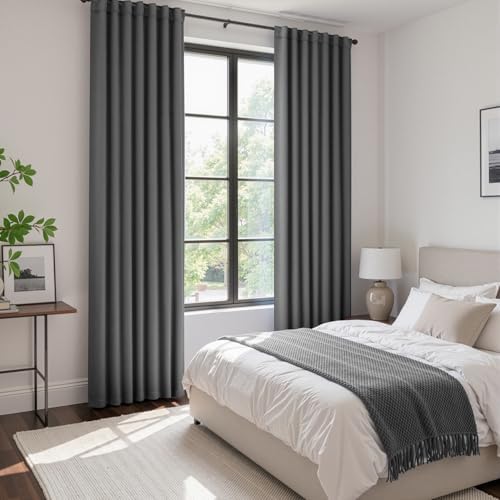 ANRODUO Grey Back Tab Blackout Curtains 120 Inch Length 2 Panels