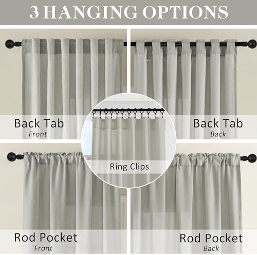 DONREN Linen Blend Back Tab Curtains Semi Sheer 50 x 96 Inch Light