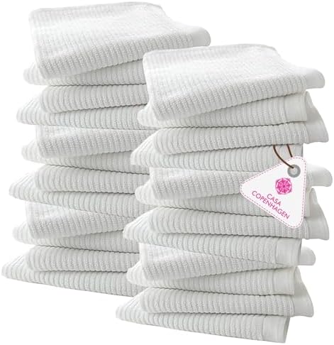 CASA COPENHAGEN Ribbed Bar Mop Towels - Pack of 24, 15"x19" 100%