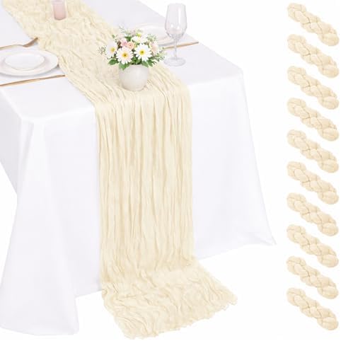 10 Pack Beige Cheesecloth Table Runner 22x120 Inch Boho Gauze Table