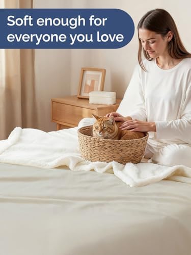 Sherpa Fleece Blanket Full Size - Reversible Blanket - Cream, 84" x
