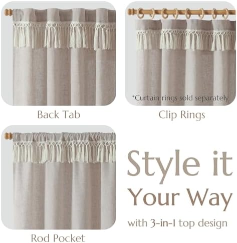 jinchan Linen Curtains for Living Room Bedroom Light Filtering Semi