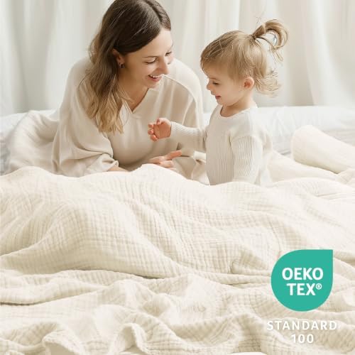 100% Cotton Muslin Blankets for Adults, 6-Layer Large Throw, 50 x 70