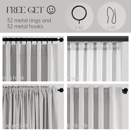 Topfinel Grey Beige Linen Blackout Curtains 84 Inch Long for Bedroom