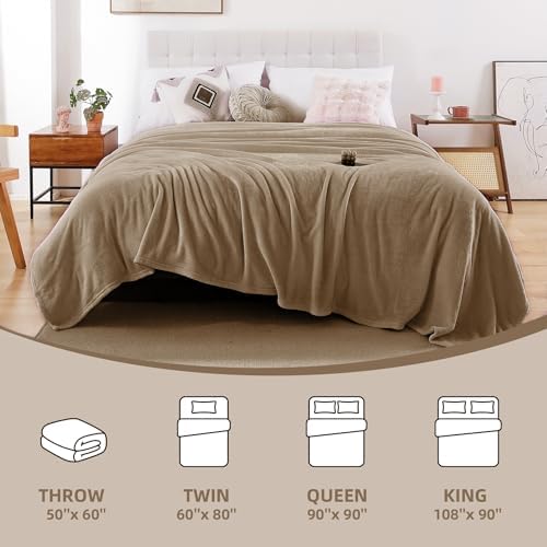 Throw Blanket for Bed Couch,King Size 108"x90",Beige,Soft Cozy Warm