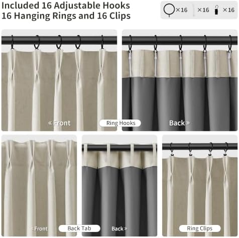 Joywell 100% Blackout Linen Pinch Pleat Curtains 120 Inch Long Light