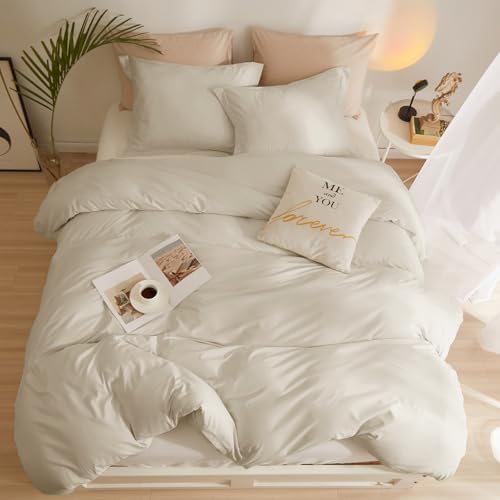 Beige Duvet Cover Queen Size, Ultra Soft 3 Piece Bedding Duvet Cover