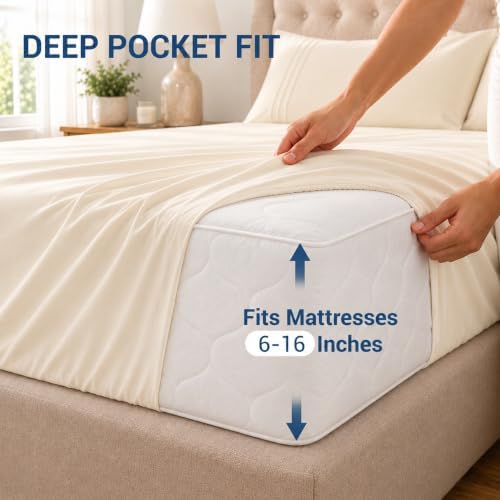 SheRest Full 4 Piece Sheet Set, Brushed 1800 Ultra-Soft Sheets - Cream