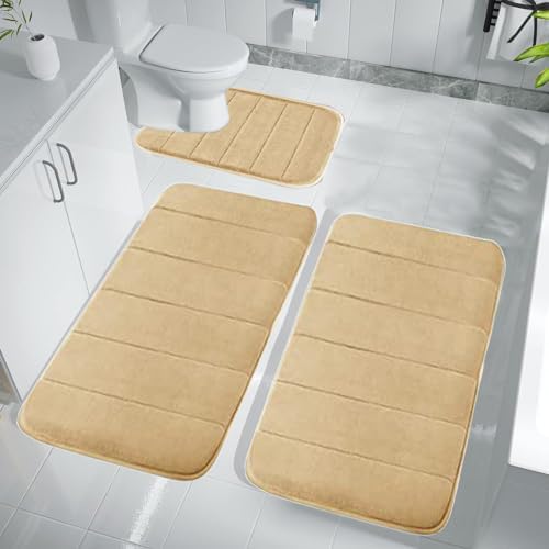 Bath mat,Memory Foam Bath Mat Set Bathroom Rugs For 3 Pcs Toilet Mats