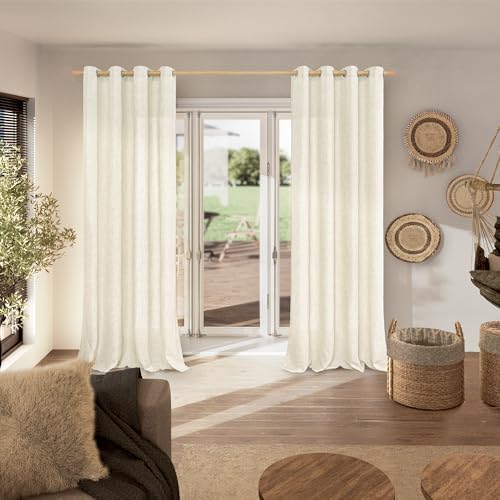 BGment Linen Curtains 108 Inch Long for Living Room, Natural 2 Panels