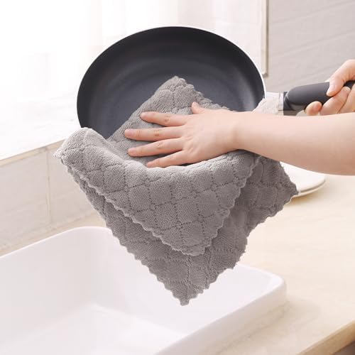 Homaxy 12 Pack Kitchen Coral Velvet Dish Cloths(10 x 20 Inches, Grey)