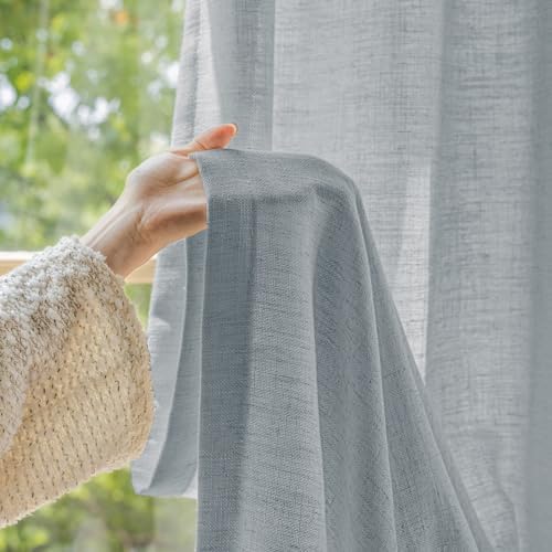 Light Grey Privacy Drapes 108 inches Long, Pinch Pleats Linen Fabric
