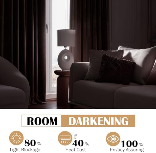 Beauoop Coffee Brown Velvet Curtains for Bedroom Living Room 52x72 2