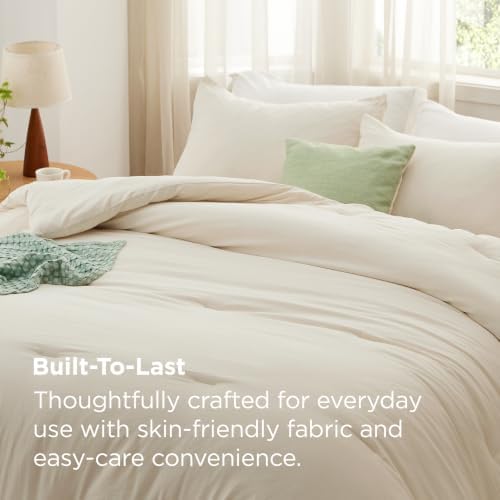 Bedsure Oversized Queen Comforter Prewashed Bedding Set 3Pcs Cream