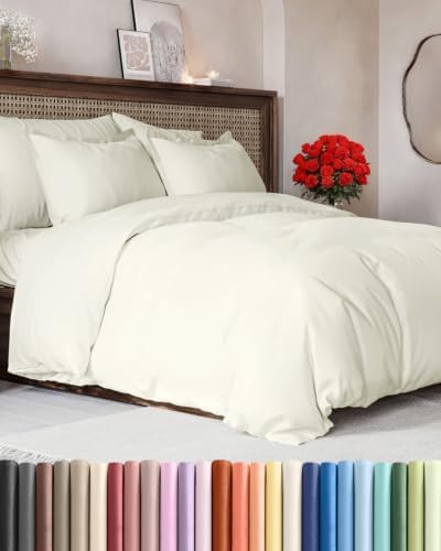 Duvet Cover Full Size - Extra Soft 3 Piece with Zipper Closure - Ivory