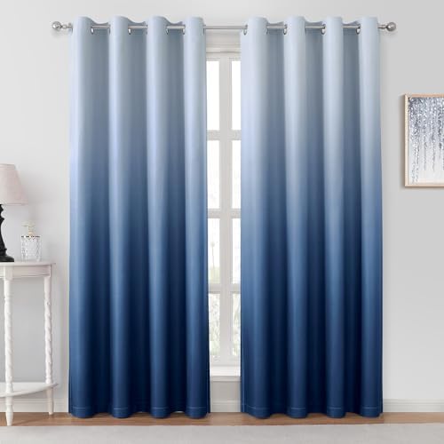 HOMEIDEAS Navy Blue Ombre Blackout Curtains 52W x 96L 2 Panels