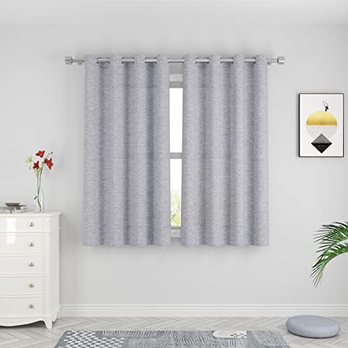 UPOPO Curtains Grey 63 inch Length Kitchen Semi Sheer Privacy Linen