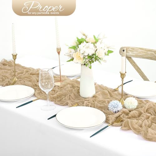 10 Pack Beige Cheesecloth Table Runner 10FT Boho Romantic Gauze Table