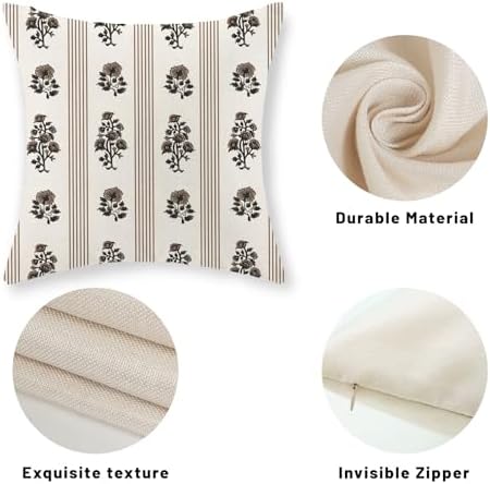 Floral Pillow Covers 20x20 Inch Set of 2 Block Print Brown Throw