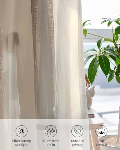 Brown Grey Sheer Curtains 63 Inch Length Grommet Semi Sheer Drapes for