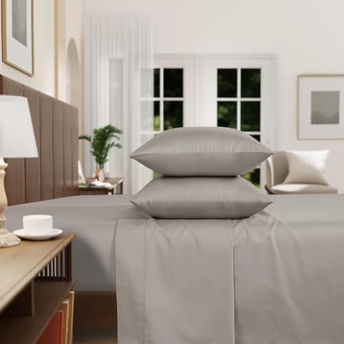 IZOD Full Sheet Set, 100% Cotton Sateen Silky, Taupe, Deep Pocket