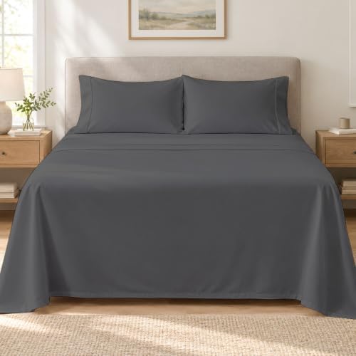 King Sheet Set, 4-Piece 16" Deep Pocket, Egyptian Cotton, Dark Grey